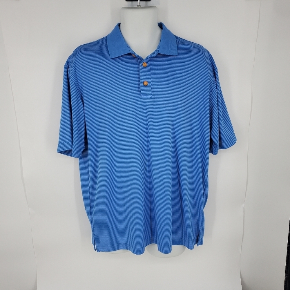 Jamaica Jaxx Tonal Blue Striped Polo Shirt Large Men Modal Blend Golf